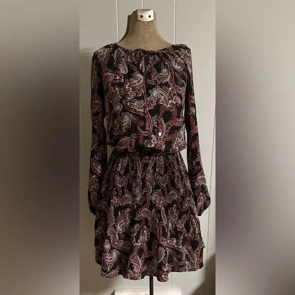 MICHAEL KORS Women's Pop Raglan Dress, Paisley Print Long Sleeve Size XS